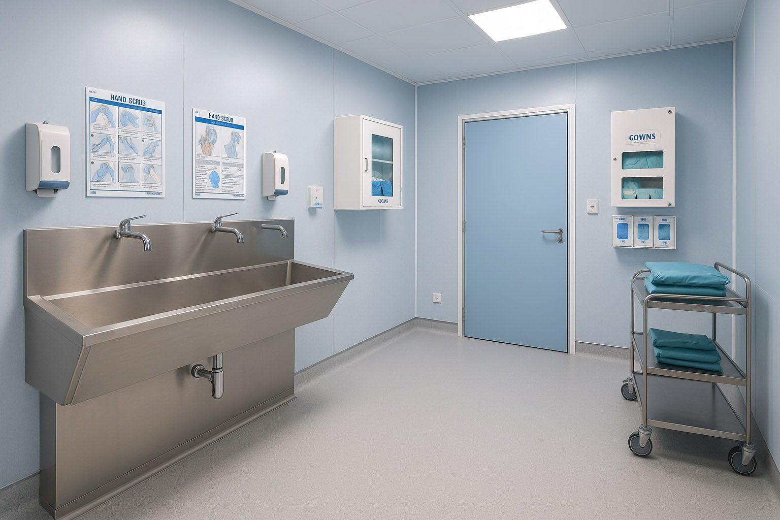 Medial washroom with trough